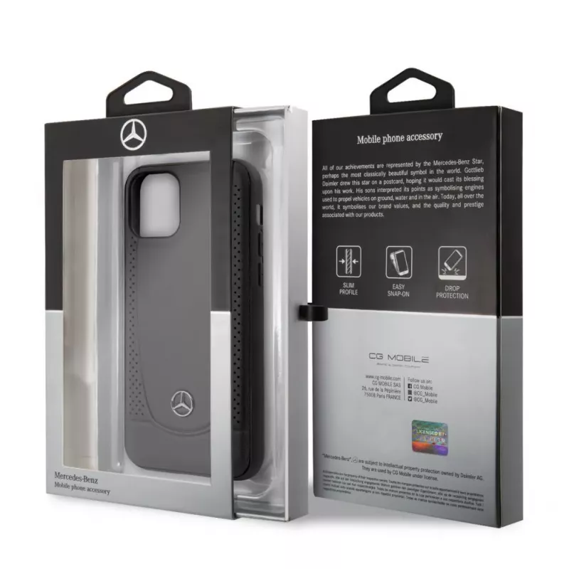 Mercedes-Benz Funda rígida de piel con perforación para Apple iPhone 11 Pro, negra