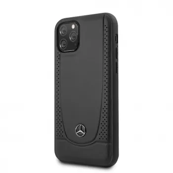 Mercedes-Benz Funda rígida de piel con perforación para Apple iPhone 11 Pro, negra