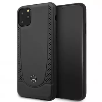 Mercedes-Benz Funda rígida de piel con perforación para Apple iPhone 11 Pro Max, negra