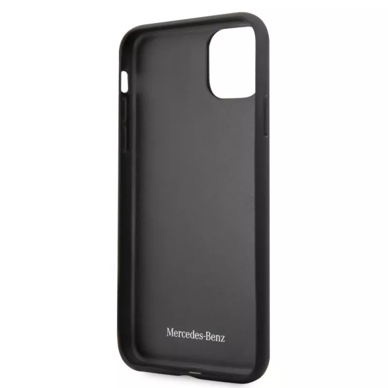 Mercedes-Benz Funda rígida de piel con perforación para Apple iPhone 11 Pro Max, negra