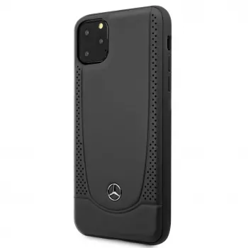 Mercedes-Benz Funda rígida de piel con perforación para Apple iPhone 11 Pro Max, negra