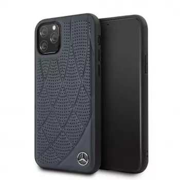 Mercedes-Benz Funda acolchada de piel genuina para Apple iPhone 11 Pro, azul