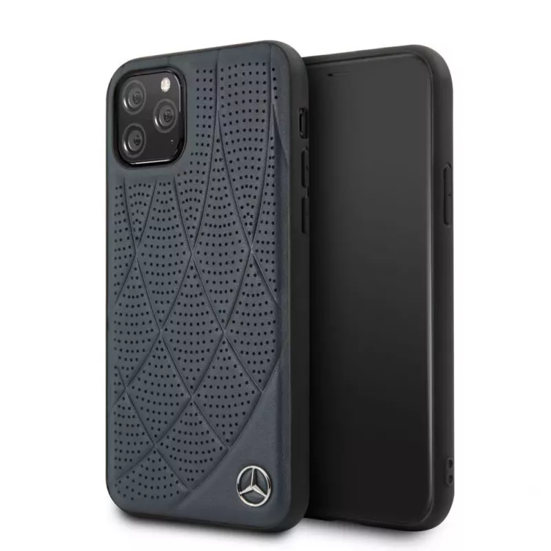 Mercedes-Benz Funda acolchada de piel genuina para Apple iPhone 11 Pro, azul