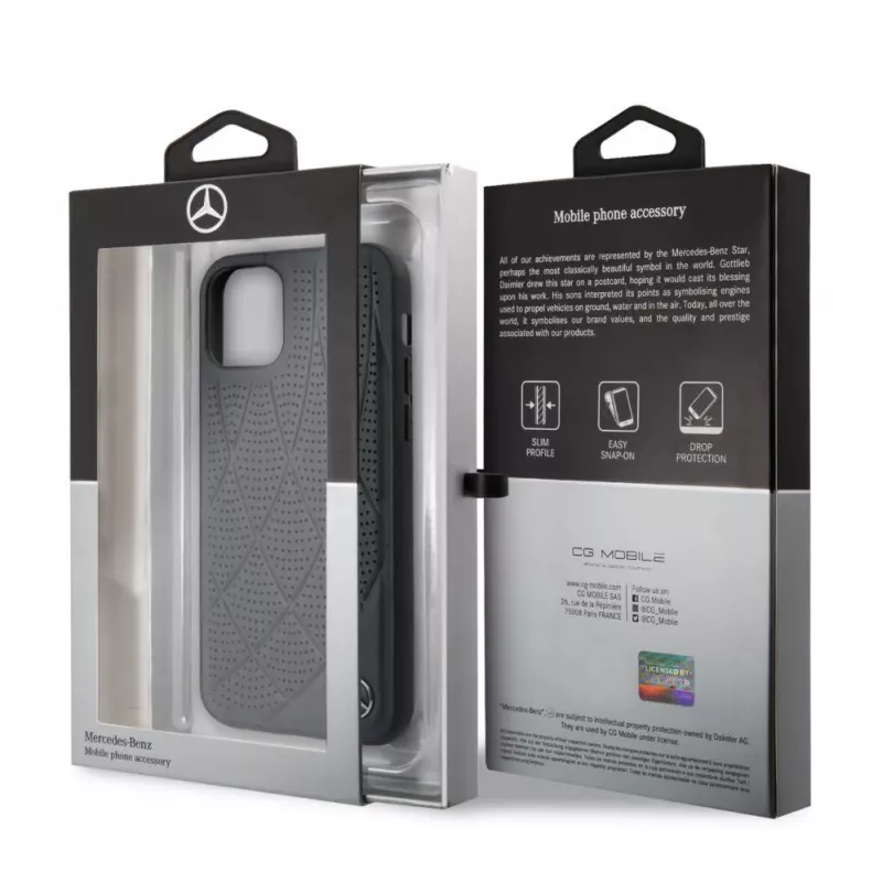 Mercedes-Benz Funda acolchada de piel genuina para Apple iPhone 11 Pro, azul