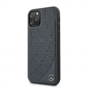 Mercedes-Benz Funda acolchada de piel genuina para Apple iPhone 11 Pro, azul