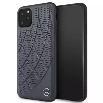 Mercedes-Benz Funda trasera acolchada de piel genuina para Apple iPhone 11 Pro Max, azul