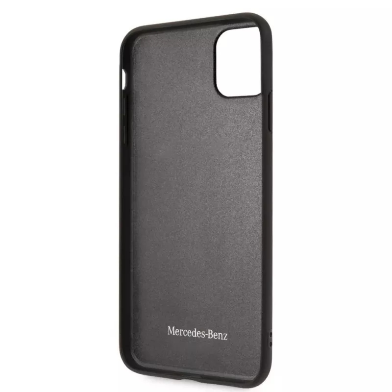 Mercedes-Benz Funda trasera acolchada de piel genuina para Apple iPhone 11 Pro Max, azul