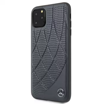 Mercedes-Benz Funda trasera acolchada de piel genuina para Apple iPhone 11 Pro Max, azul