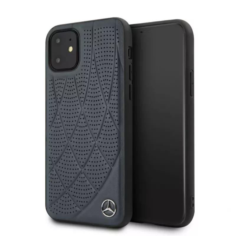 Mercedes-Benz Funda acolchada de piel genuina para Apple iPhone 11, azul