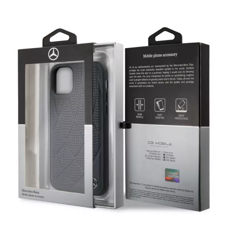 Mercedes-Benz Funda acolchada de piel genuina para Apple iPhone 11, azul