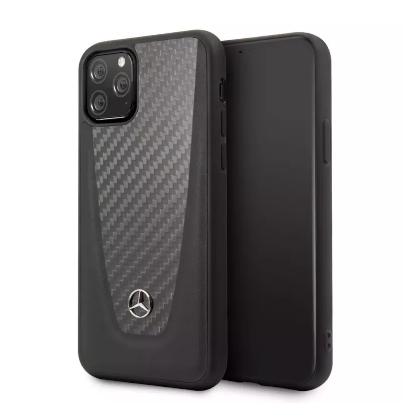 Mercedes-Benz Funda rígida de piel y carbono para Apple iPhone 11 Pro, negra