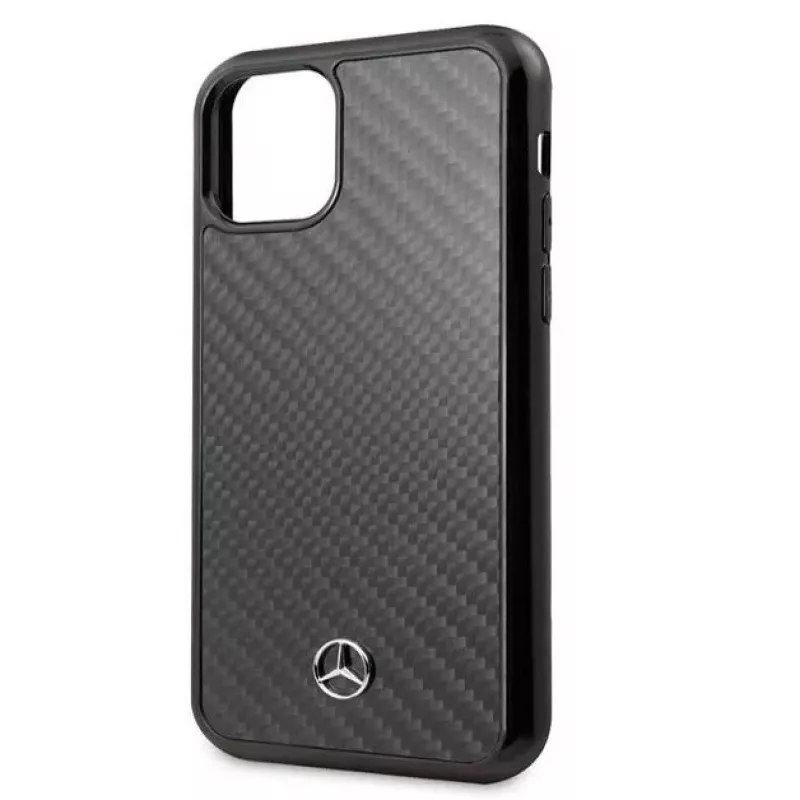 Mercedes-Benz Funda rígida de piel y carbono para Apple iPhone 11 Pro Max, negra