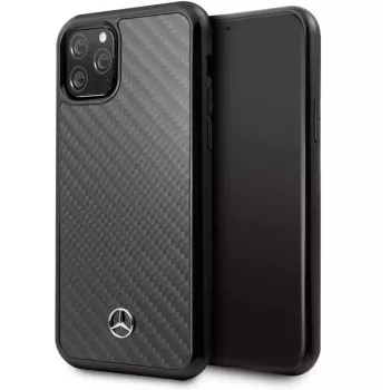 Mercedes-Benz Funda rígida de piel y carbono para Apple iPhone 11 Pro Max, negra