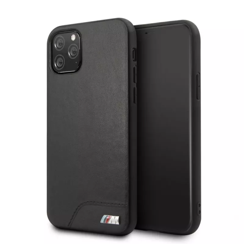 BMW Funda rígida de piel PU lisa para Apple iPhone 11 Pro negra