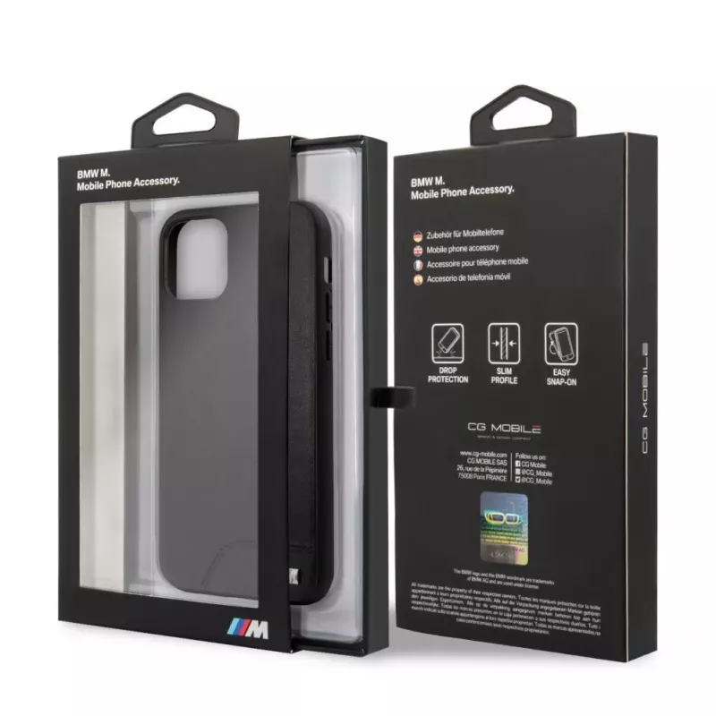 BMW Funda rígida de piel PU lisa para Apple iPhone 11 Pro negra