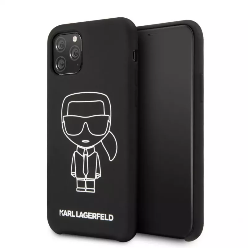 Karl Lagerfeld Apple iPhone 11 Pro funda trasera de silicona Ikonik White Outline negra