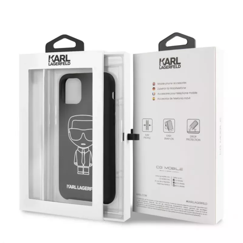 Karl Lagerfeld Apple iPhone 11 Pro funda trasera de silicona Ikonik White Outline negra
