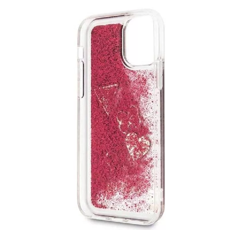 Guess Funda Liquid Glitter Charms para iPhone 12 mini 5,4 pulgadas frambuesa