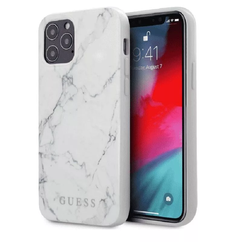 Guess Funda PC/TPU Marble para Apple iPhone 12/12 Pro blanca