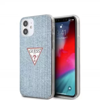 Guess Funda PC/TPU Denim Triangle para Apple iPhone 12 mini 5,4 inch azul claro