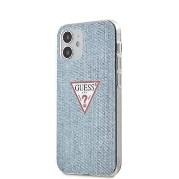 Guess Funda PC/TPU Denim Triangle para Apple iPhone 12 mini 5,4 inch azul claro