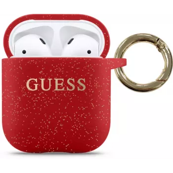 Guess Funda de silicona Glitter para AirPods Pro roja