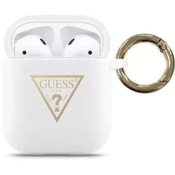 Guess Funda de silicona Triangle para Apple AirPods blanca