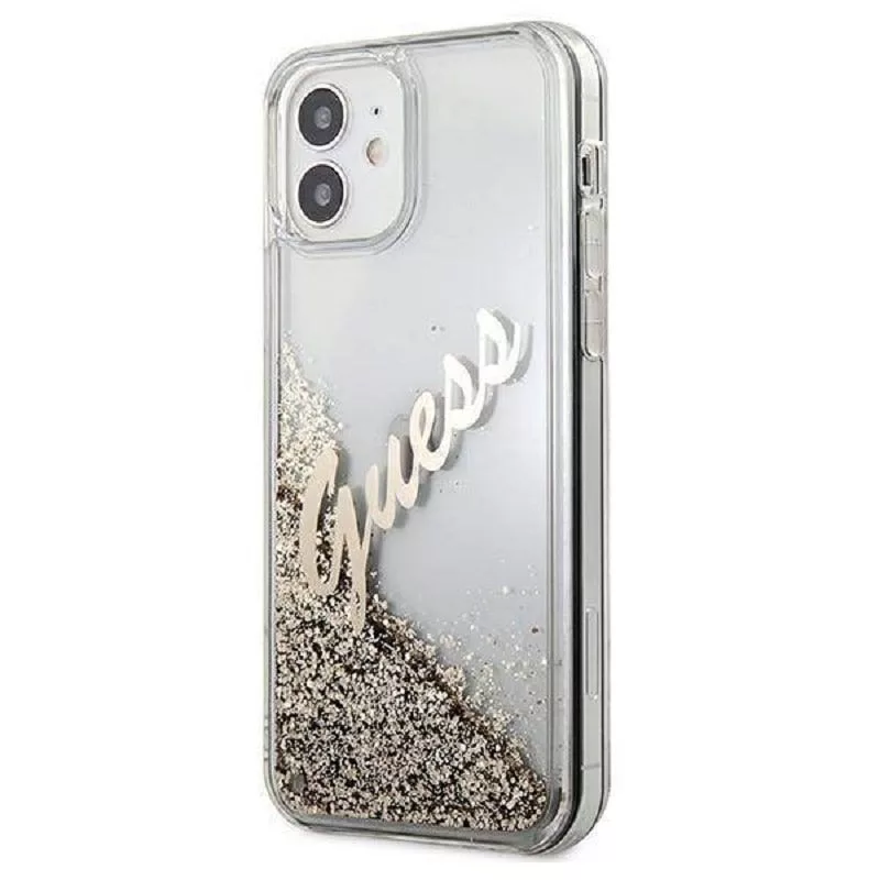 Guess Funda Liquid Glitter Vintage para Apple iPhone 12 Mini 5,4 pulgadas dorada