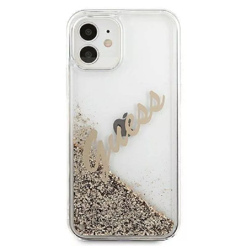 Guess Funda Liquid Glitter Vintage para Apple iPhone 12 Mini 5,4 pulgadas dorada
