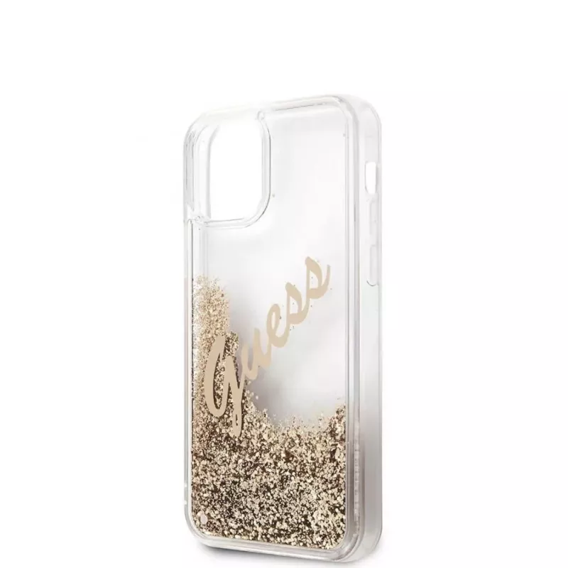 Guess Funda Liquid Glitter Vintage para Apple iPhone 12 Mini 5,4 pulgadas dorada
