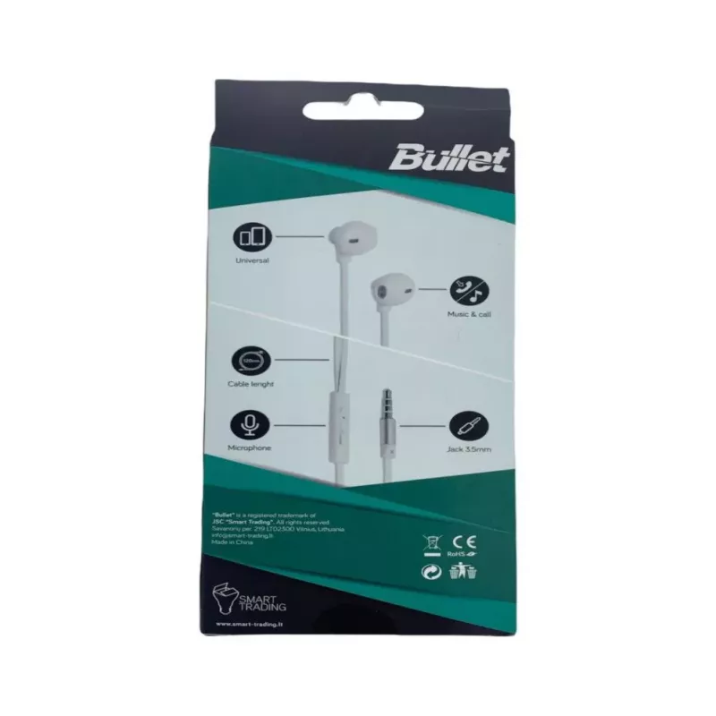 BULLET Auriculares 3,5mm, 120 cm, Blanco