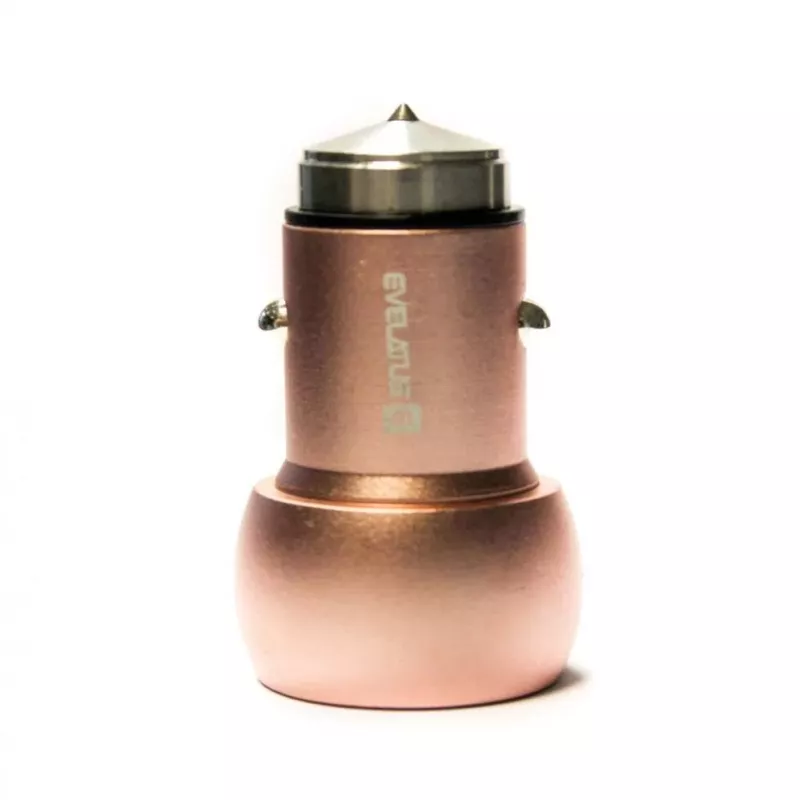 Evelatus cargador de coche universal ECC01 rosa 2 puertos USB 3,1A con herramienta de escape de acero inoxidable