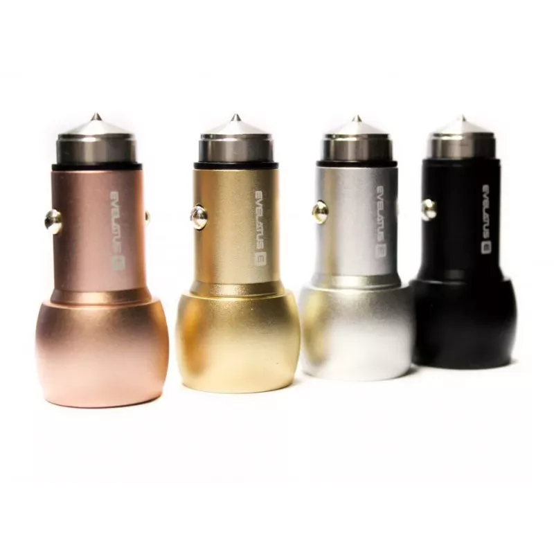 Evelatus cargador de coche universal ECC01 rosa 2 puertos USB 3,1A con herramienta de escape de acero inoxidable