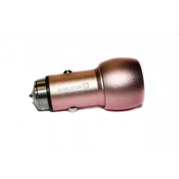 Evelatus cargador de coche universal ECC01 rosa 2 puertos USB 3,1A con herramienta de escape de acero inoxidable