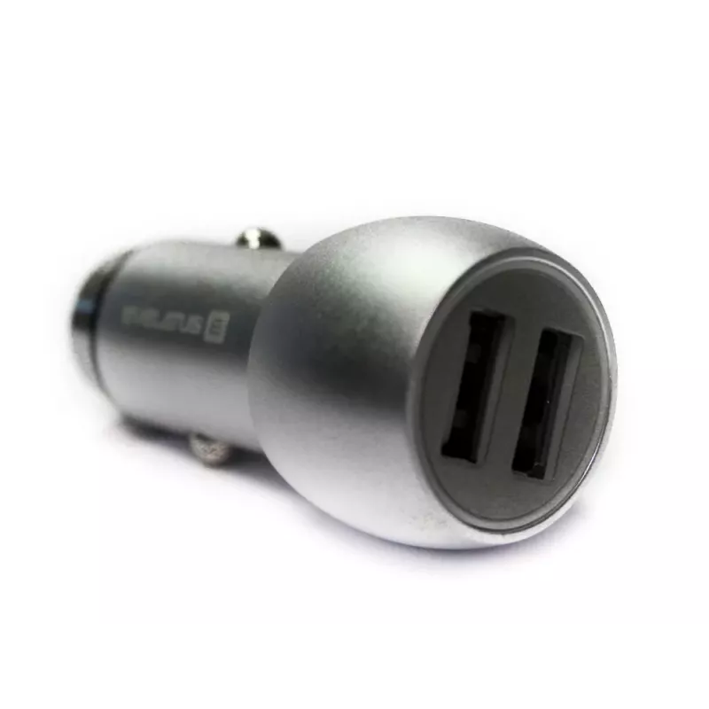 Evelatus Cargador Universal para Coche ECC01 2USB Puerto 3.1A con Herramienta de Escape de Acero Inoxidable Plata