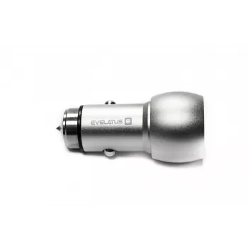 Evelatus Cargador Universal para Coche ECC01 2USB Puerto 3.1A con Herramienta de Escape de Acero Inoxidable Plata