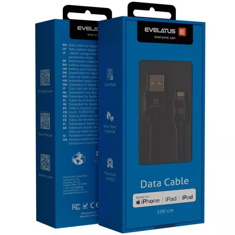 Evelatus cable de datos universal MFI 1m MFI02 negro