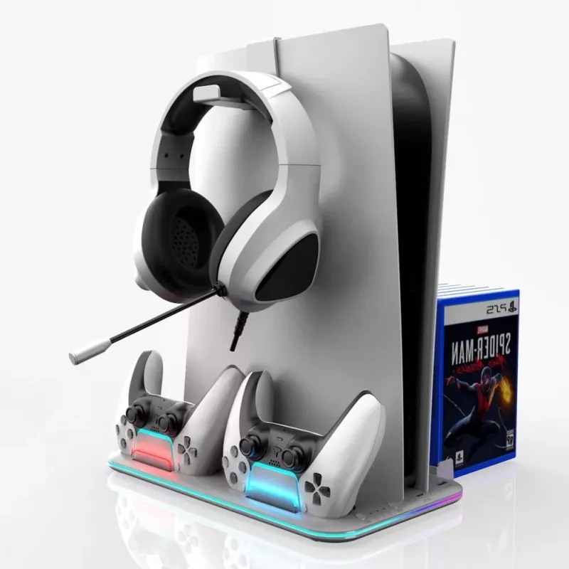 iLike Sim Cooler Soporte con Base de Carga para Mando Sony PlayStation 5 / 5 Slim RGB Negro