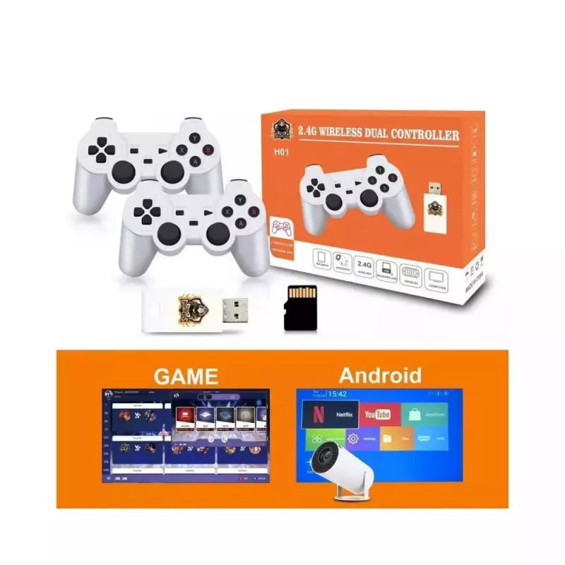 GameBox HY00 Consola Retro 64 bits 20K Juegos 4K HDMI Stick / Android Box con 2 Mandos Inalámbricos Blanco