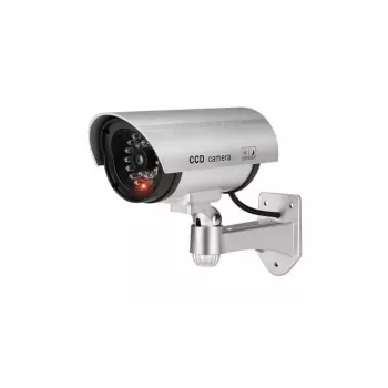 iWear IR1 Cámara de Seguridad CCTV Simulada con Luz Roja Intermitente, 2 Pilas AA, Plata