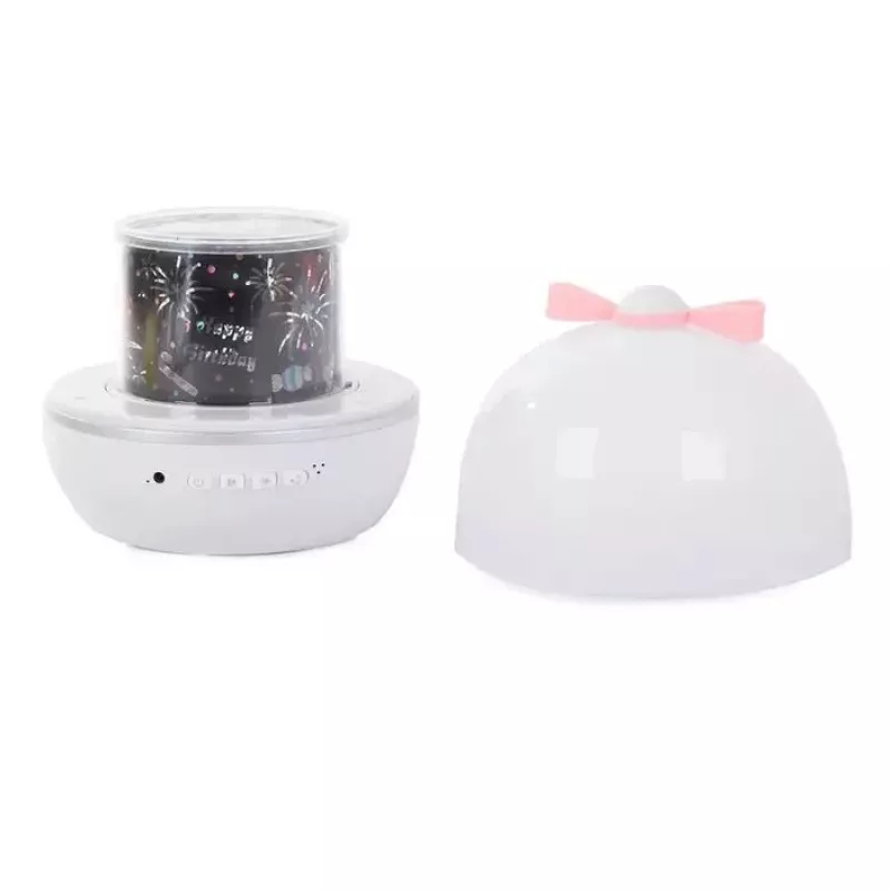 Lámpara de proyección nocturna Kiddyz WH-16E Dream (12x12x12 cm) con 6 láminas de motivos, recargable por USB-C, blanca