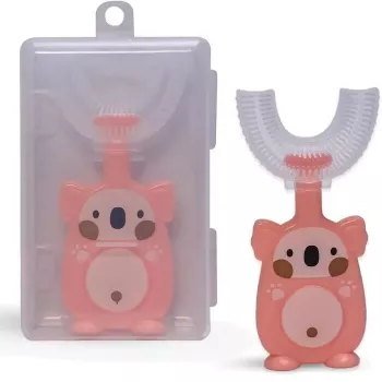 Cepillo de dientes eléctrico Kiddyz U1 para niños de 2-6 años, cerdas suaves de silicona en forma de U, estuche antipolvo, rosa