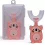 Cepillo de dientes eléctrico Kiddyz U1 para niños de 2-6 años, cerdas suaves de silicona en forma de U, estuche antipolvo, rosa