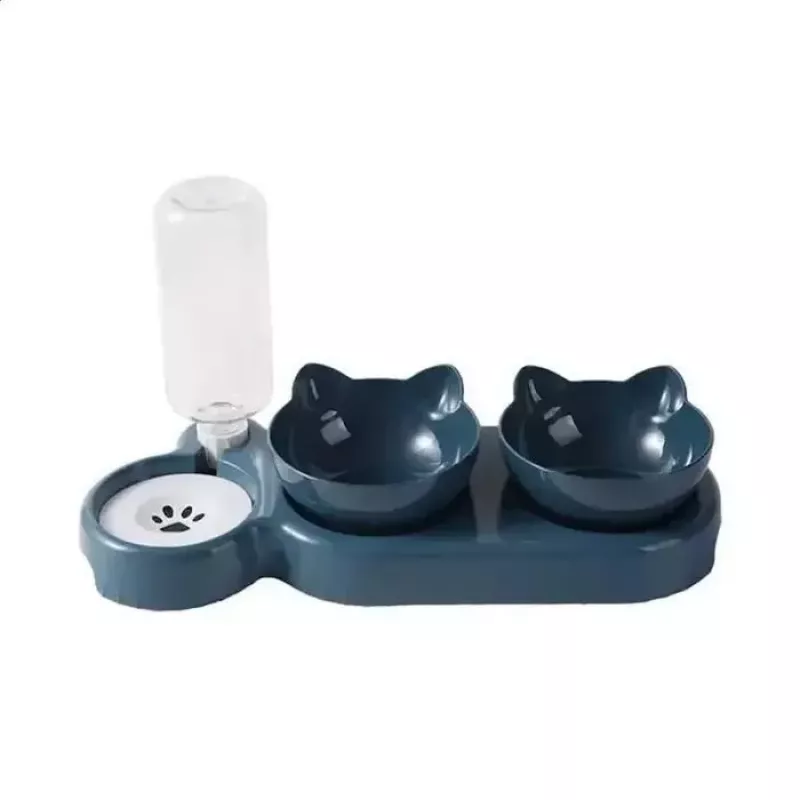 iLike estación de alimentación para gatos y perros 40x22 cm con dispensador automático de agua de 500 ml + 2 cuencos