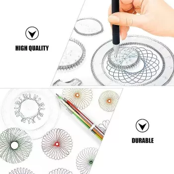 Set de reglas de dibujo en espiral de 28 piezas iLike con engranajes, rotuladores, papel A4, instrucciones, plástico ABS
