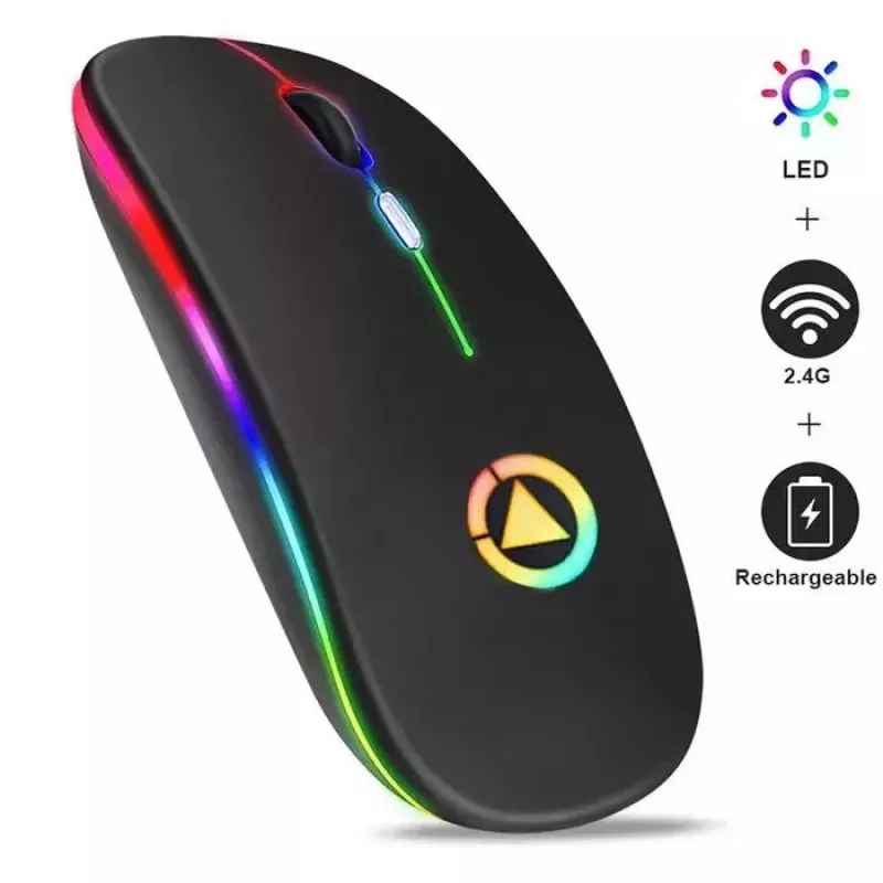 Ratón inalámbrico GameBox MR12 con iluminación RGB, clic silencioso, recargable por USB, diseño ergonómico, negro