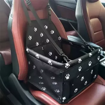 Transportín pequeño para perros y gatos iLike para viajes en coche, impermeable y plegable, patrón de huellas negras