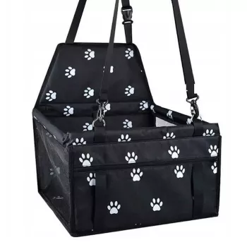 Transportín pequeño para perros y gatos iLike para viajes en coche, impermeable y plegable, patrón de huellas negras
