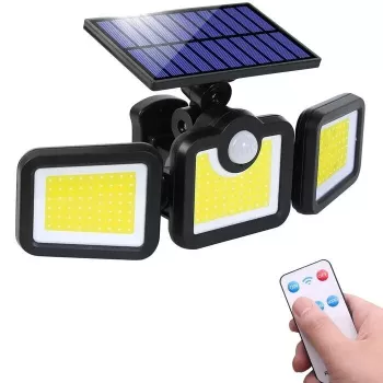 Elight Luz de pared solar con sensor 3en1 LS6 con detector de movimiento, mando a distancia y panel solar con cable Negro