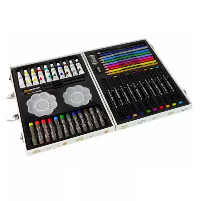iLike Set de papelería y arte para niños 68 piezas con rotuladores, lápices de colores, lápices y accesorios Multicolor
